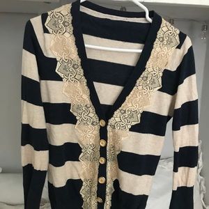 Cardigan with lace detail & gold buttons